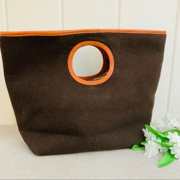 KATE SPADE Vintage Brown Wool Orange Leather Tote - Picture 2 of 6